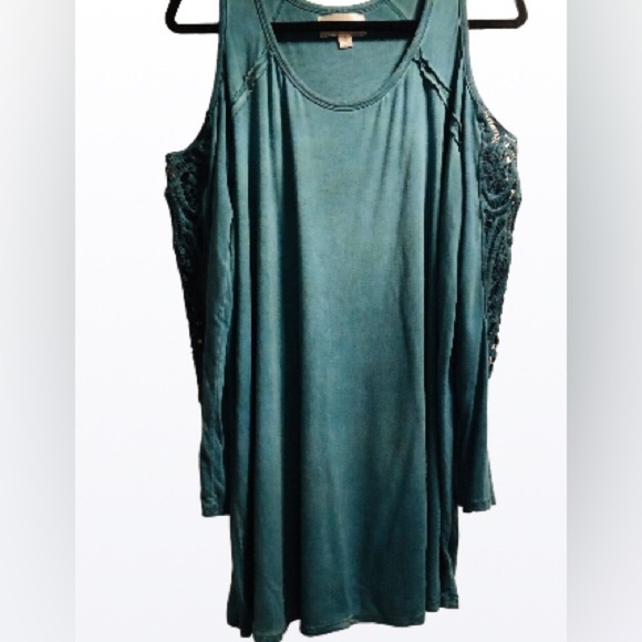 Harper Zoe Plus 1X Teal Green Cold Shoulder Long Sleeve Lace Insert - Picture 4 of 12